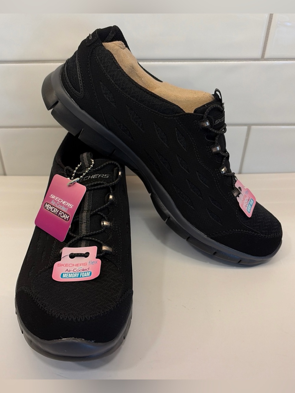 Skechers Flex Athletic Air Cooled Memory Foam Washable Black Women's Size 9.5